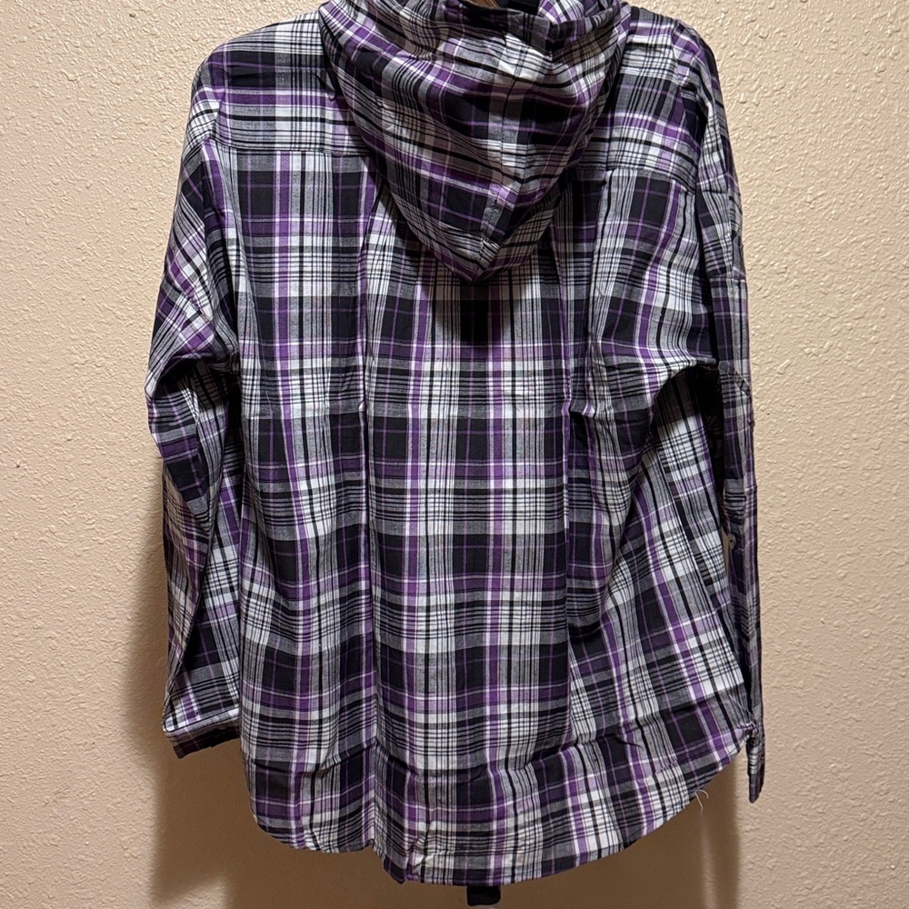 Plaid Hooded Button-Up Shirt women’s Large XL NWT - Picture 4 of 7